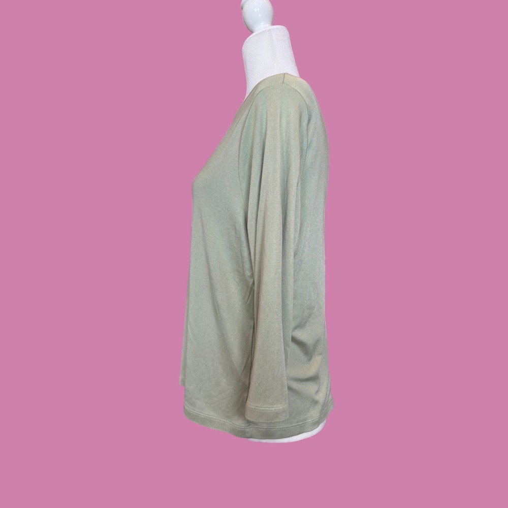 CHARTER CLUB Silk Cotton Blend Boatneck Top XL Sage Green 3/4 Sleeve - Picture 3 of 6